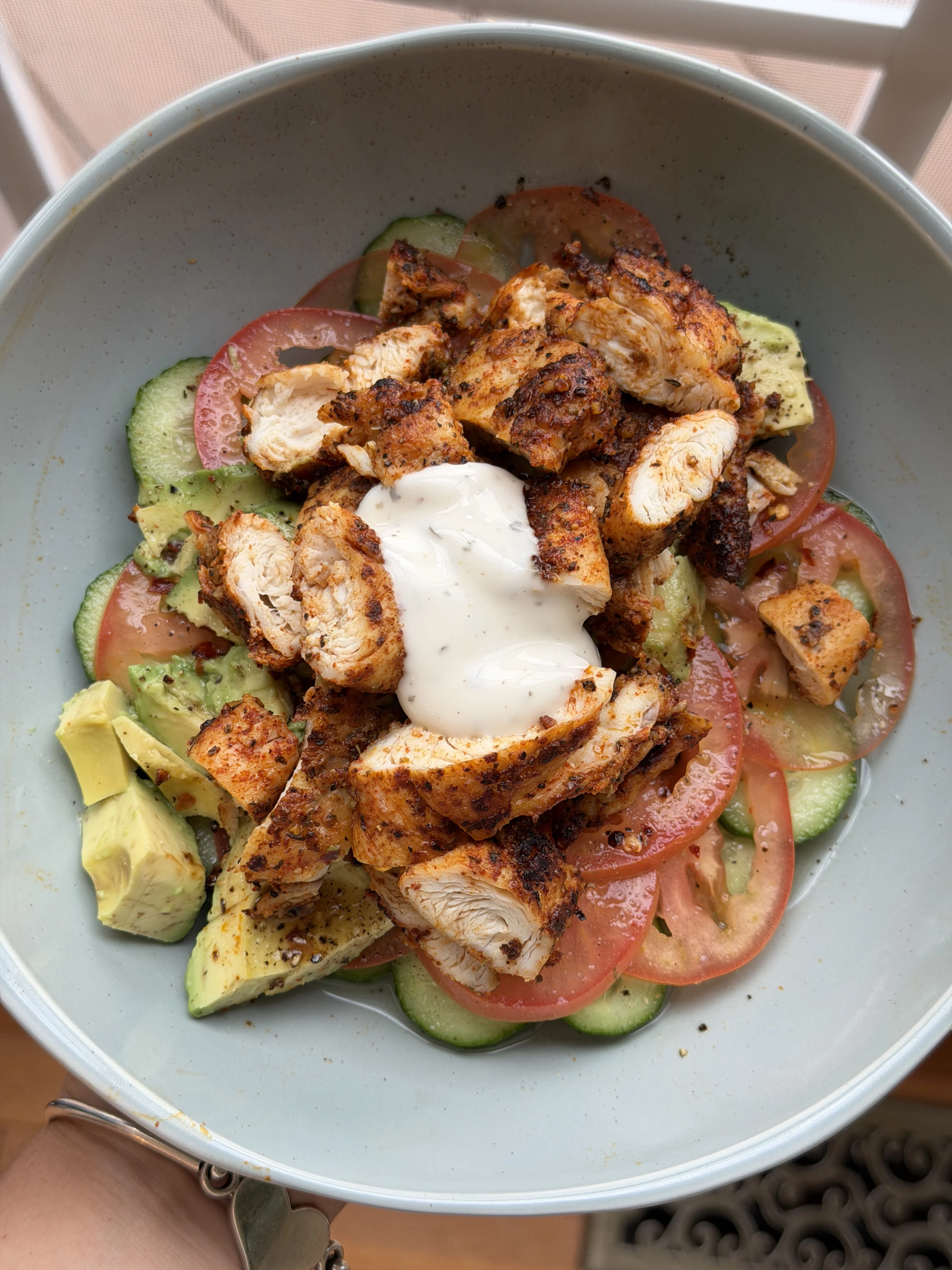 the-viral-grilled-chicken-cucumber-tomato-and-avocado-salad recipe