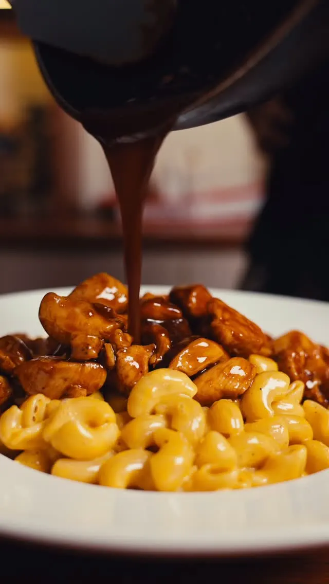 macarrones-con-queso-y-pollo-glaseado-macaroni-with-cheese-and-glazed-chicken