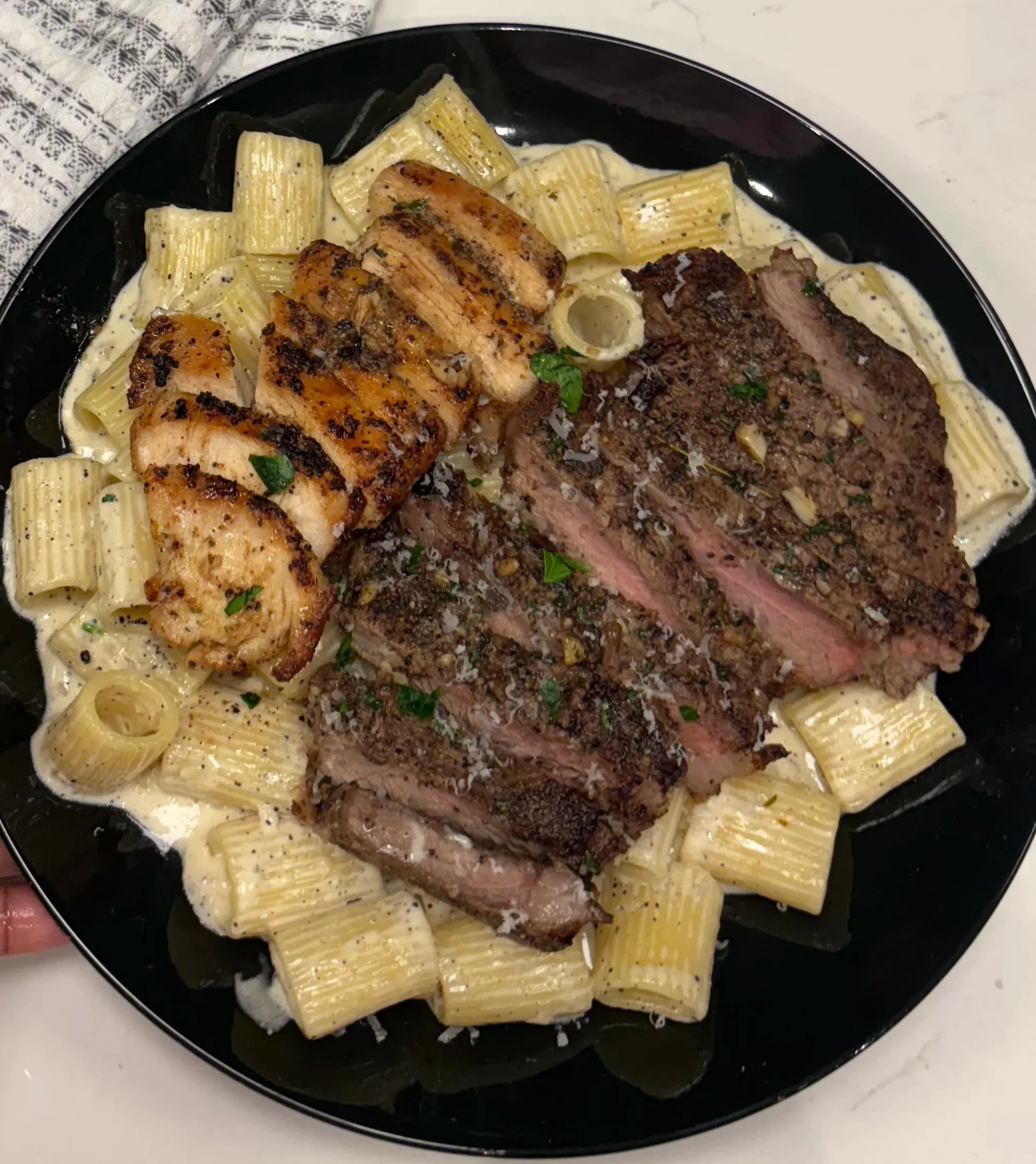 truffle-chicken-and-steak-parmesan-pasta