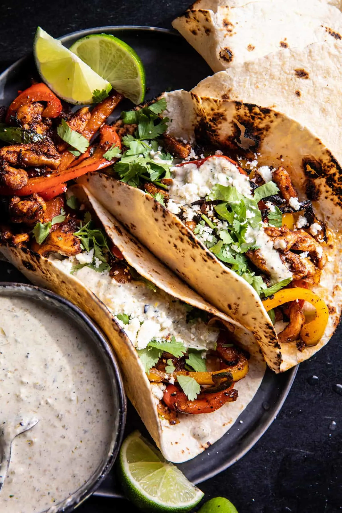 skillet-chicken-fajitas-with-creamy-jalapeno-verde-sauce.