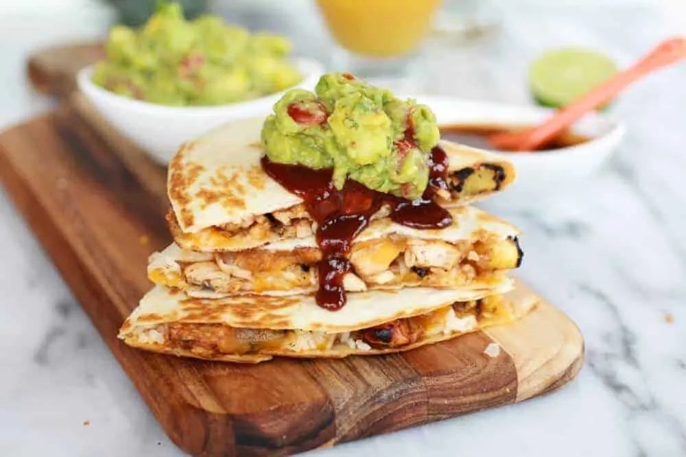 hawaiian-bbq-quesadillas-with-pineapple-mango-guacamole