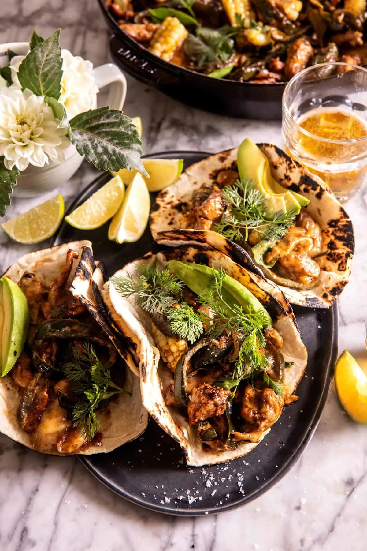 skillet-creamy-green-chile-chicken-fajitas