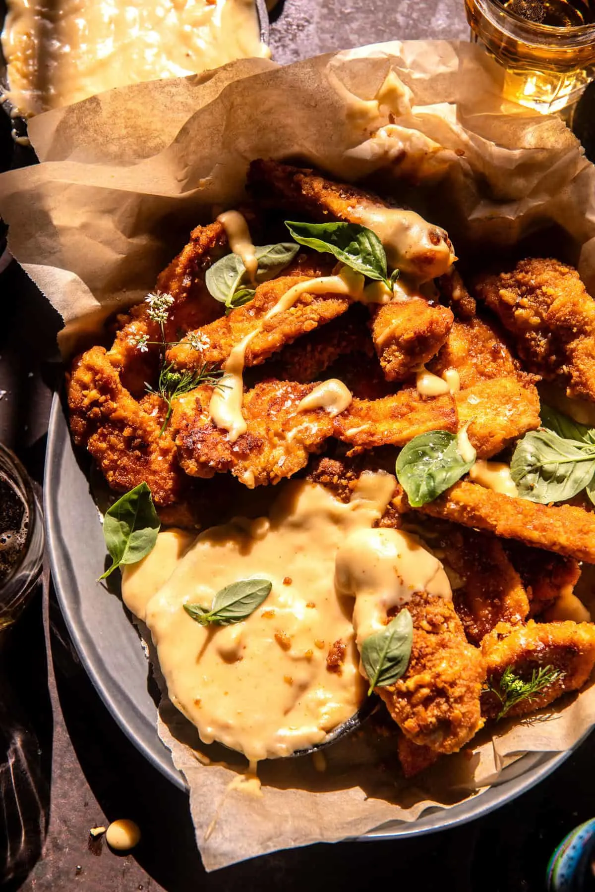 pretzel-chicken-fingers-with-honey-mustard-cheese-sauce.