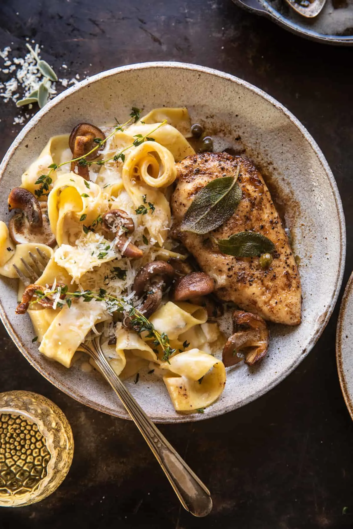 browned-sage-butter-chicken-piccata-with-mushroom-pasta