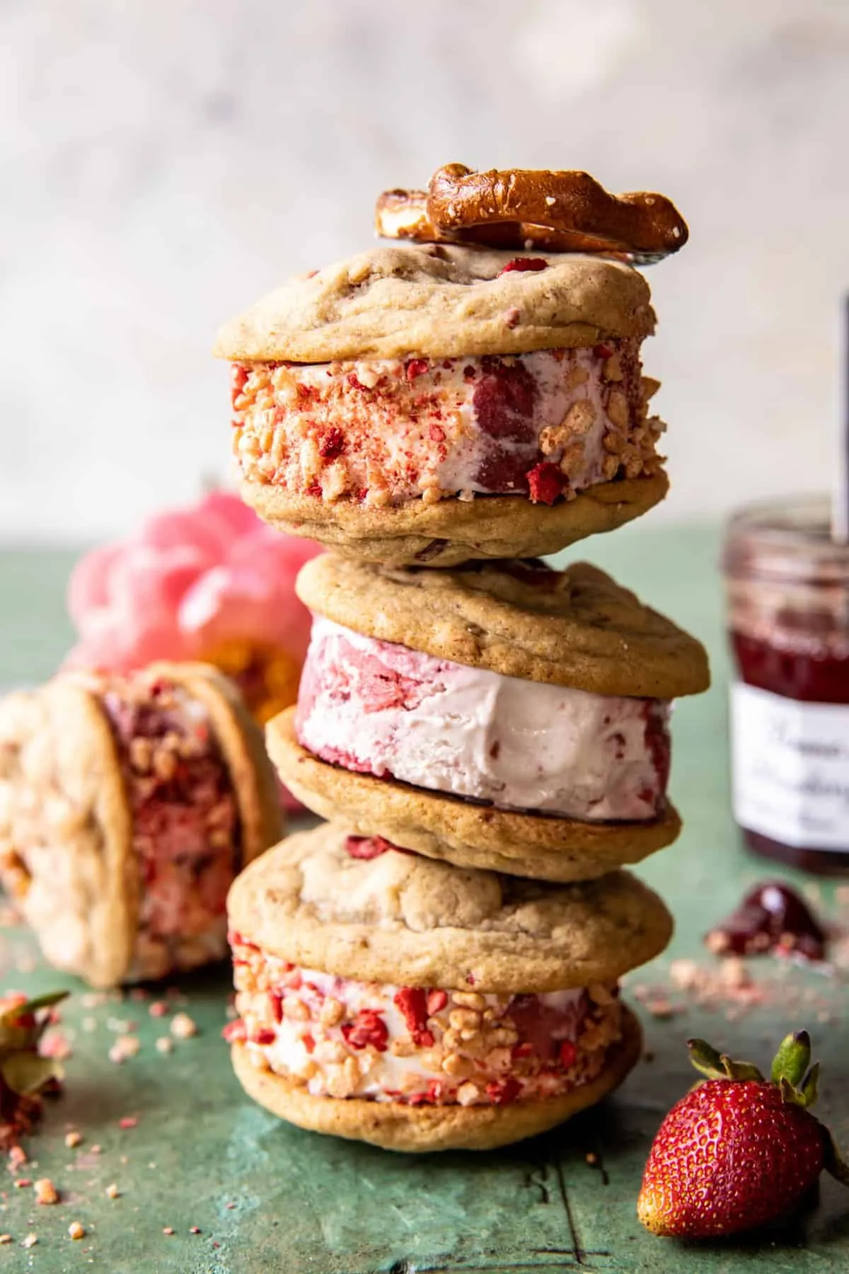 strawberry-pretzel-cookie-ice-cream-sandwiches