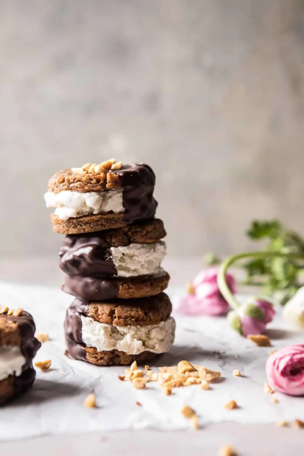 chocolate-dipped-peanut-cookie-ice-cream-sandwiches