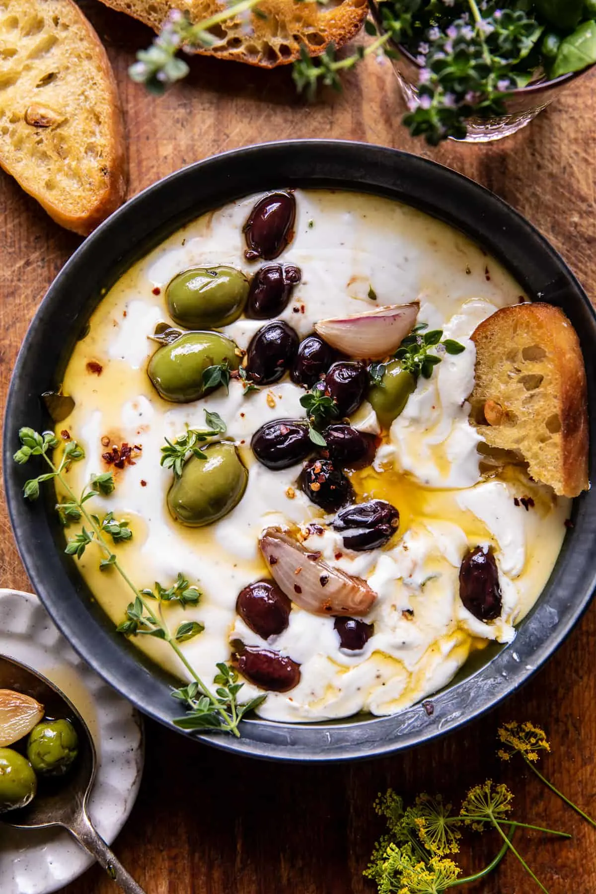 honey-whipped-feta-with-garlic-herb-roasted-olives