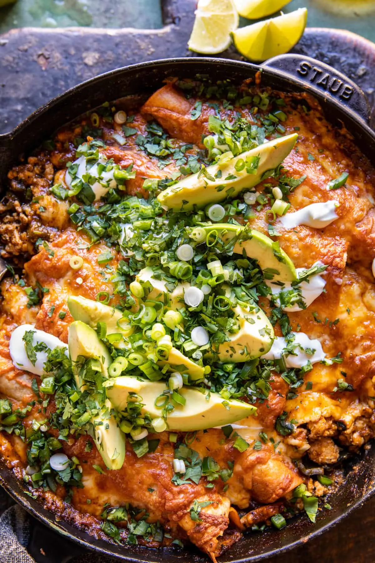 one-skillet-buffalo-ranch-chicken-enchilada-bake.