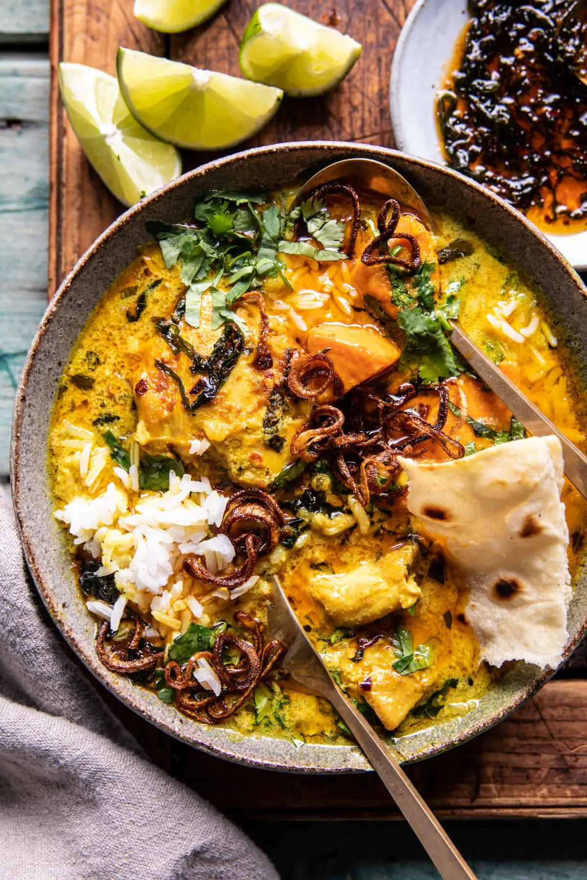 crockpot-coconut-chicken-curry-with-crispy-shallot-basil-oil