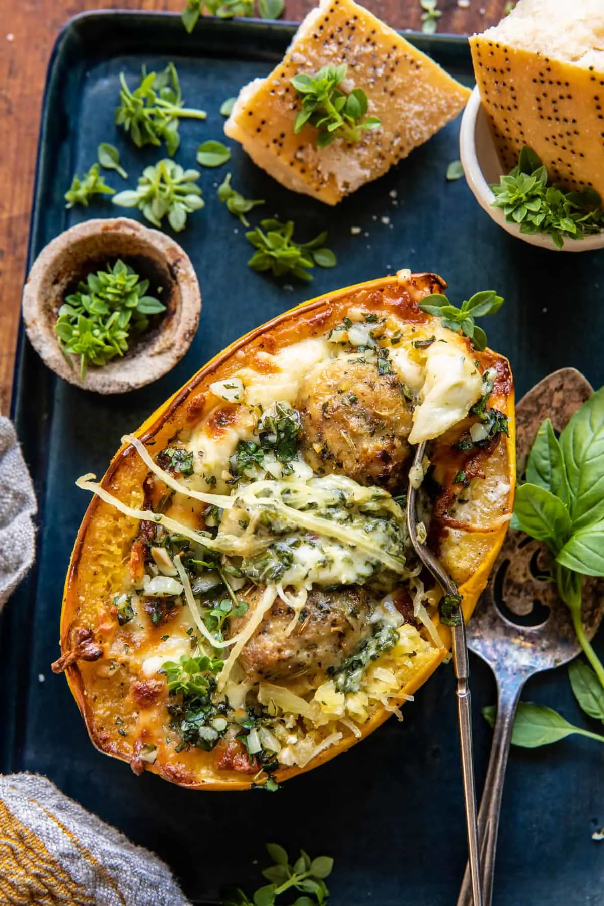 garlic-butter-chicken-meatballs-stuffed-in-spaghetti-squash