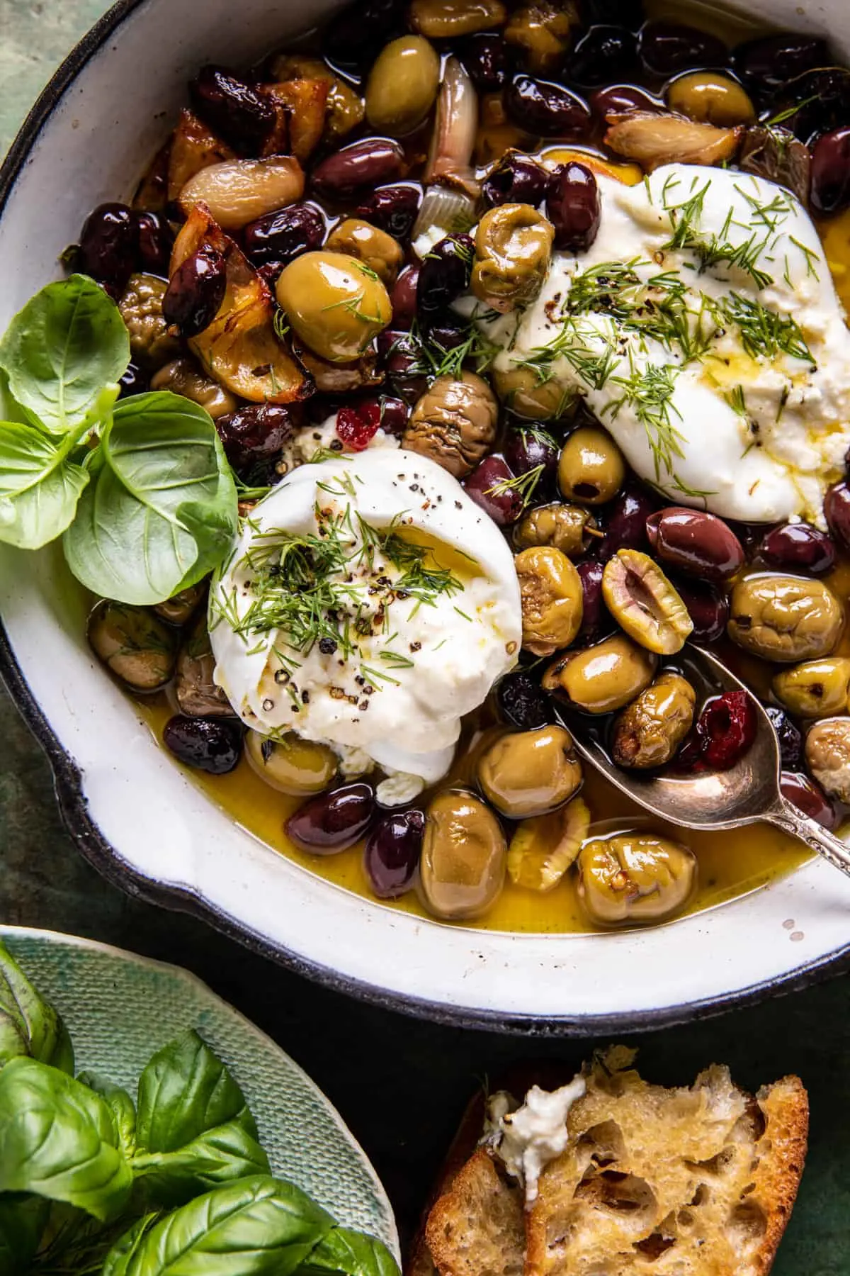 garlic-herb-roasted-olives-with-burrata