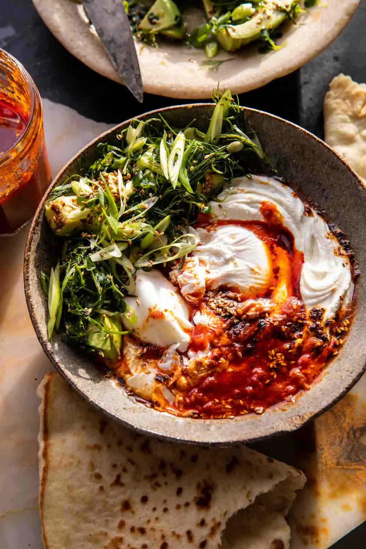 harissa-eggs-in-whipped-goat-cheese