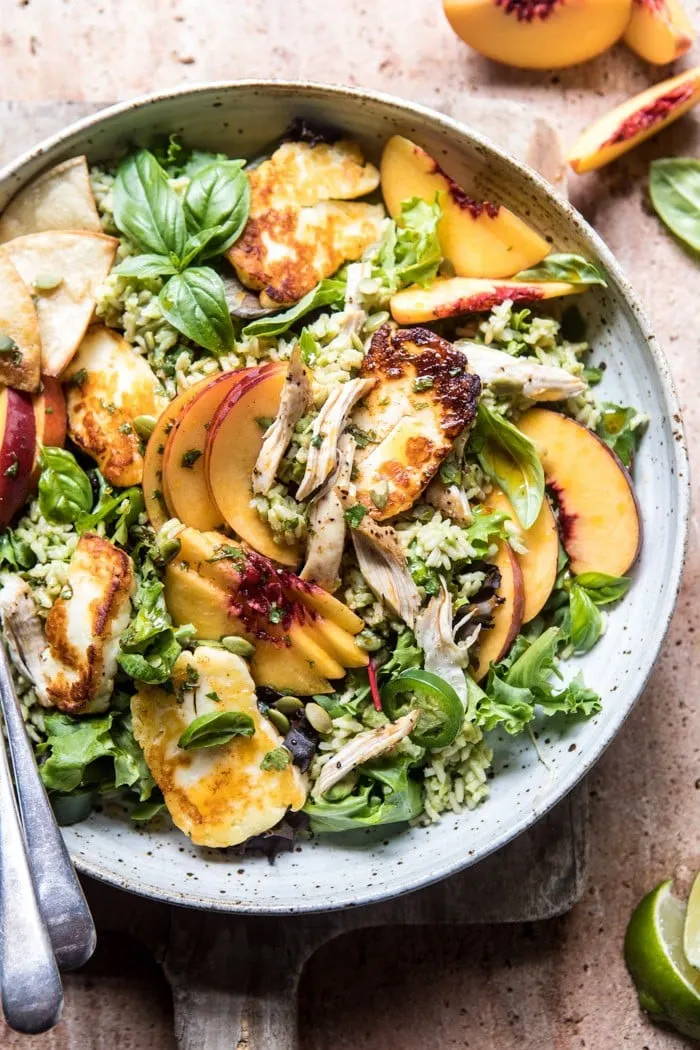 peachy-chipotle-chicken-tortilla-and-avocado-rice-salad-with-pan-fried-halloumi
