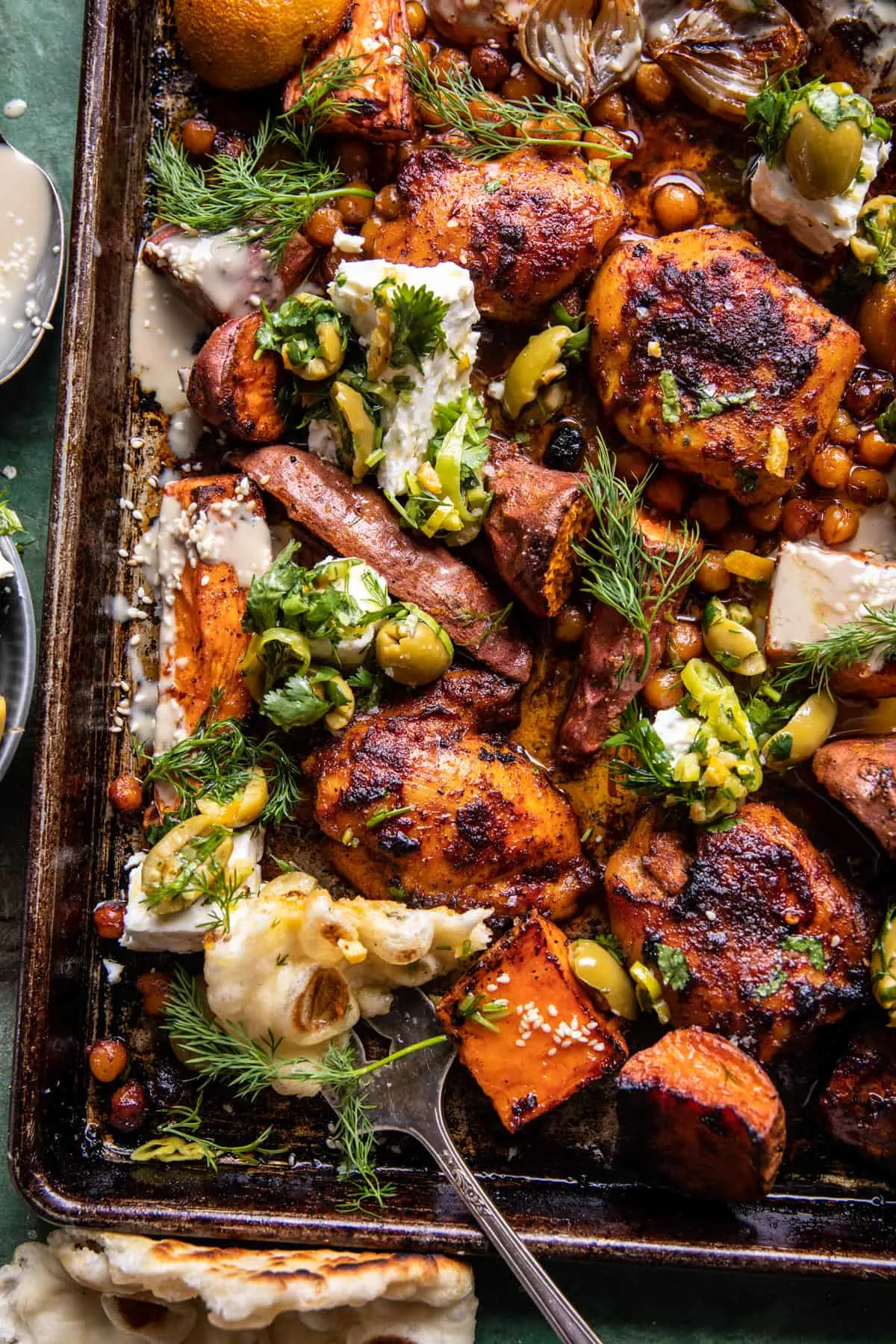 sheet-pan-curry-butter-chicken-with-sweet-potatoes-and-tahini