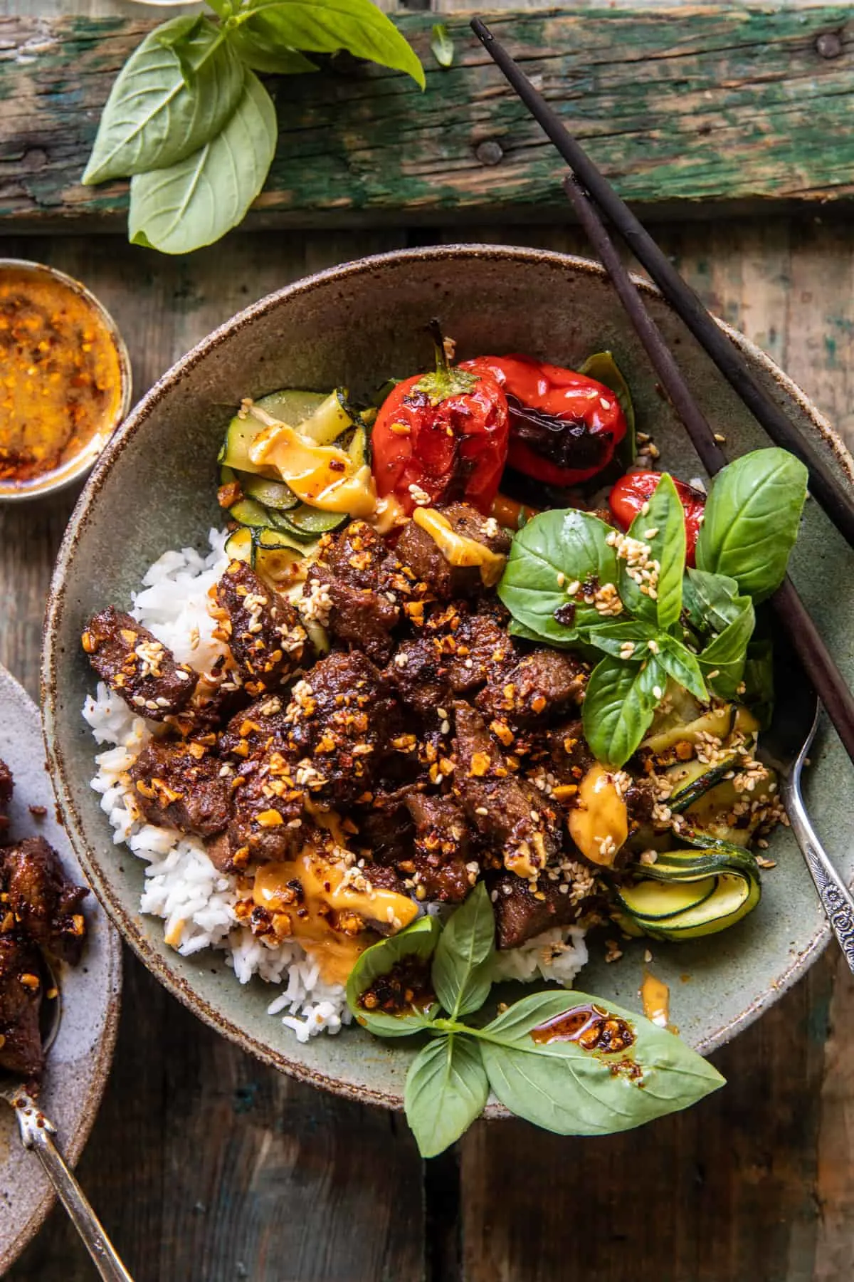 sheet-pan-chili-crisp-beef-zucchini-rice-bowls