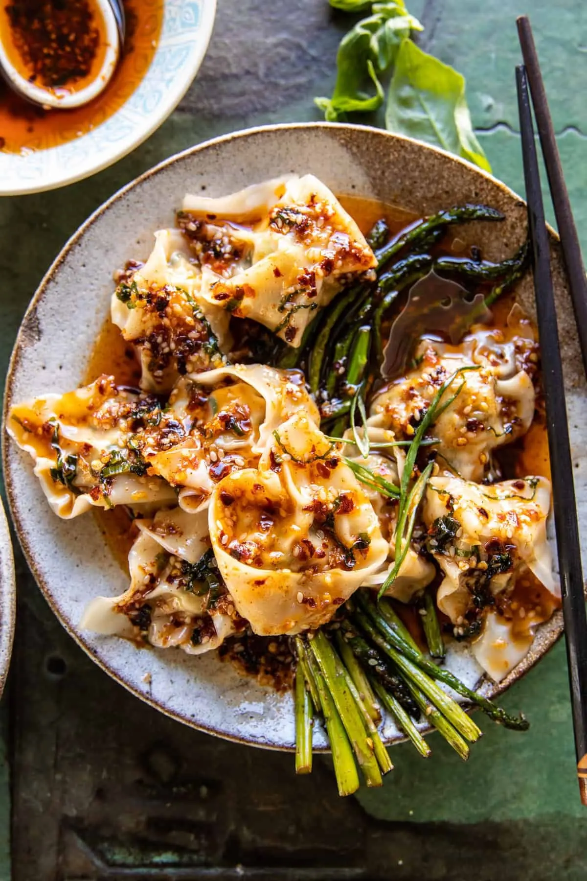 quick-wontons-in-chile-oil-with-asparagus