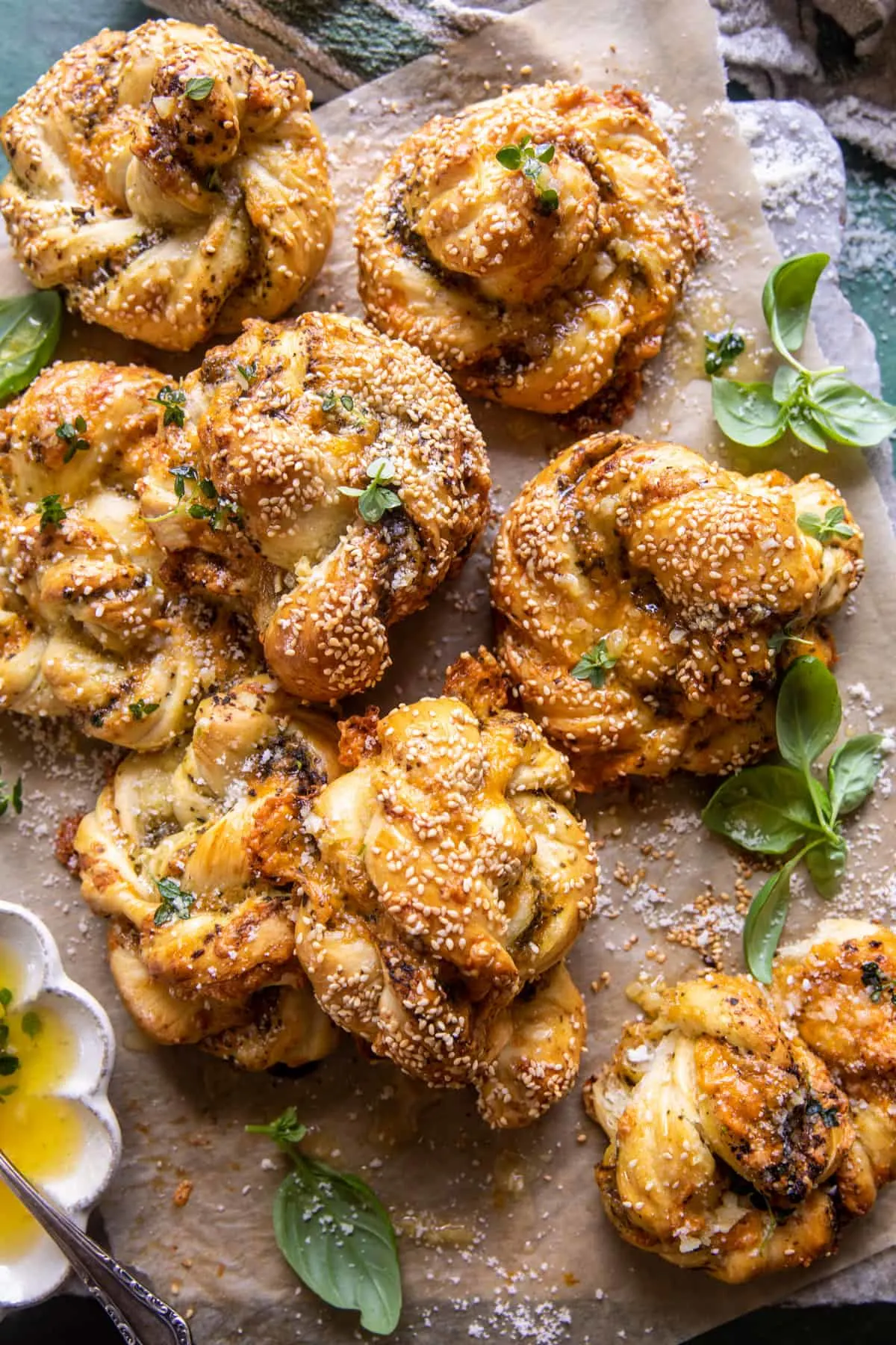 pesto-cheese-garlic-butter-soft-pretzel-knots