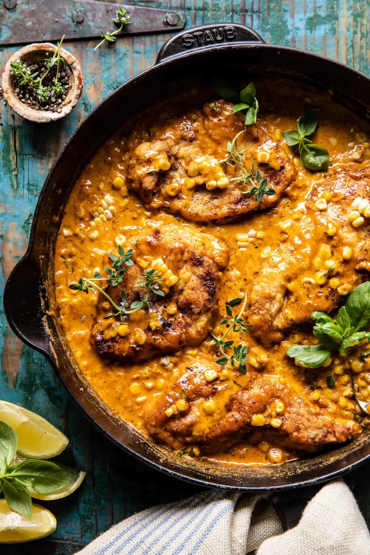 skillet-creamy-cajun-chicken-lazone-with-herby-corn