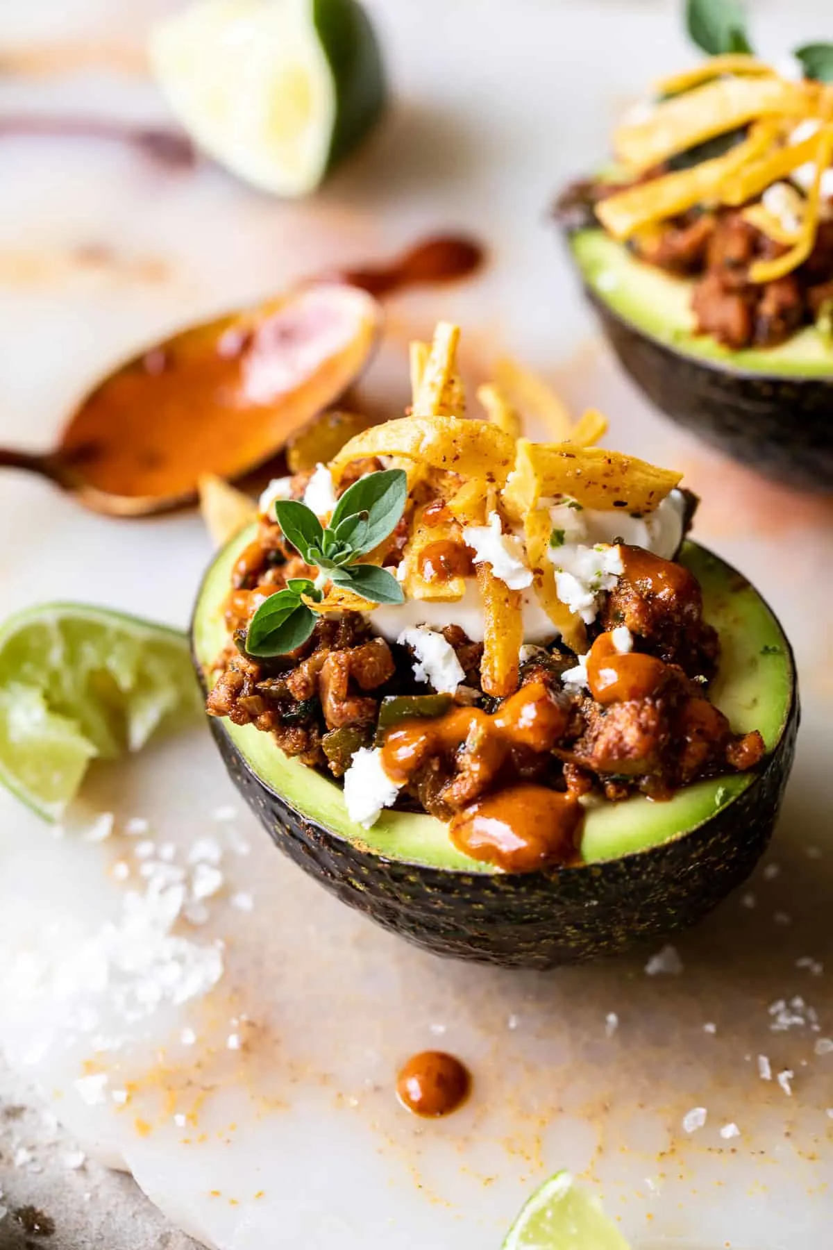taco-stuffed-avocados-with-chipotle-sauce-and-cilantro-lime-ranch