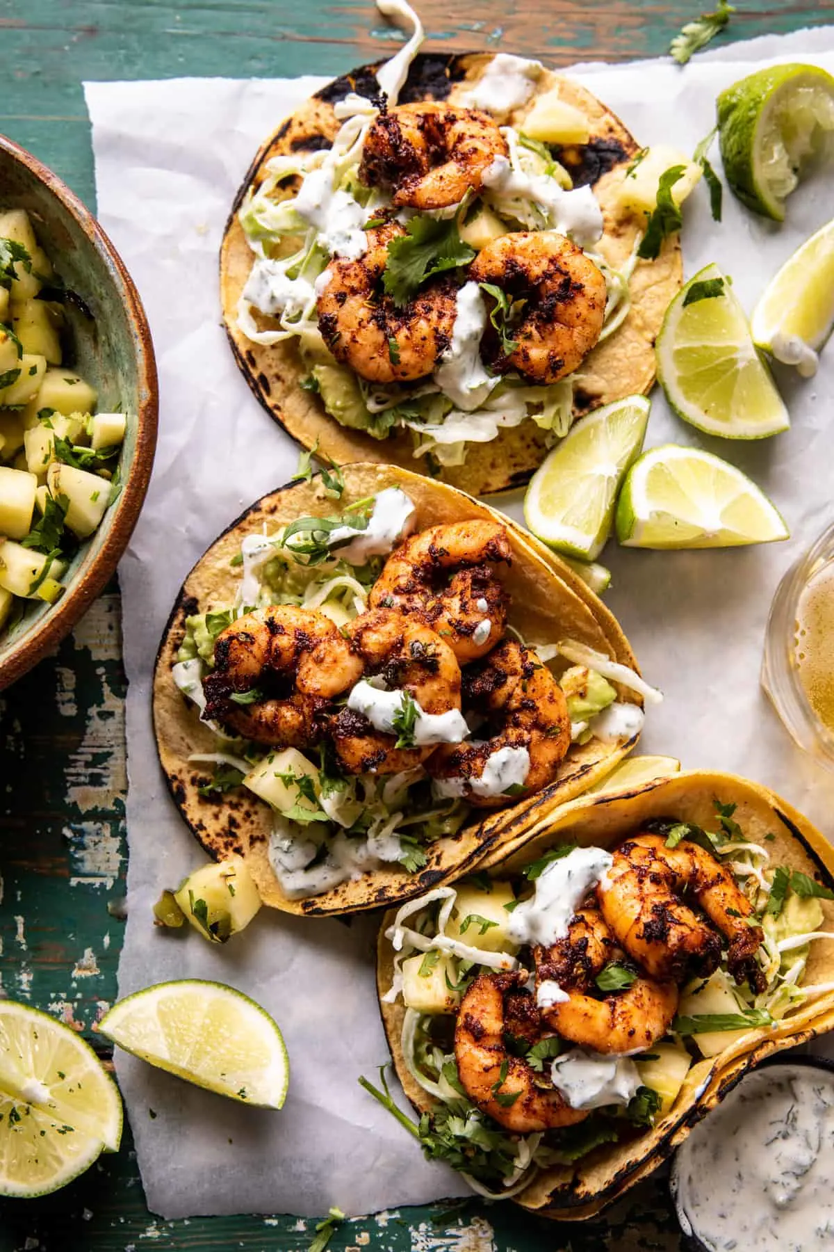 sheet-pan-jalapeno-pineapple-shrimp-tacos-with-cilantro-garlic-sauce