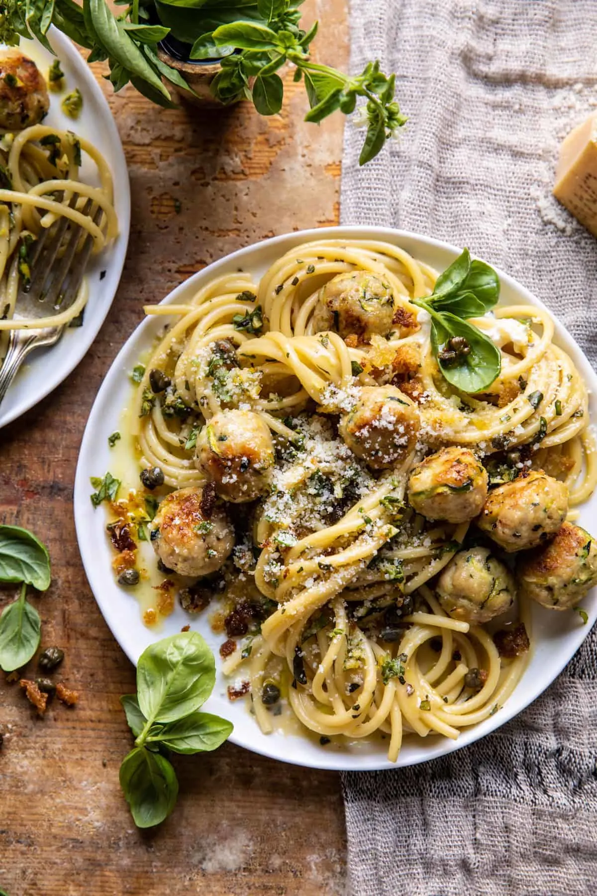 zucchini-parmesan-chicken-meatballs-with-lemon-pasta-carbonara