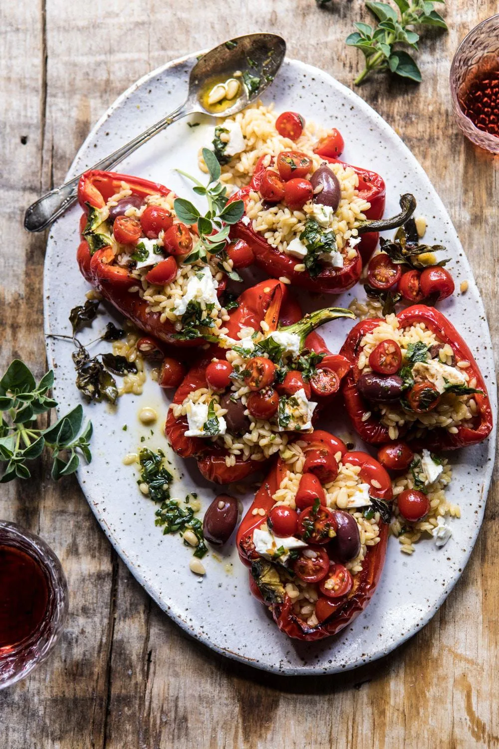 greek-orzo-stuffed-red-peppers-with-lemony-basil-tomatoes