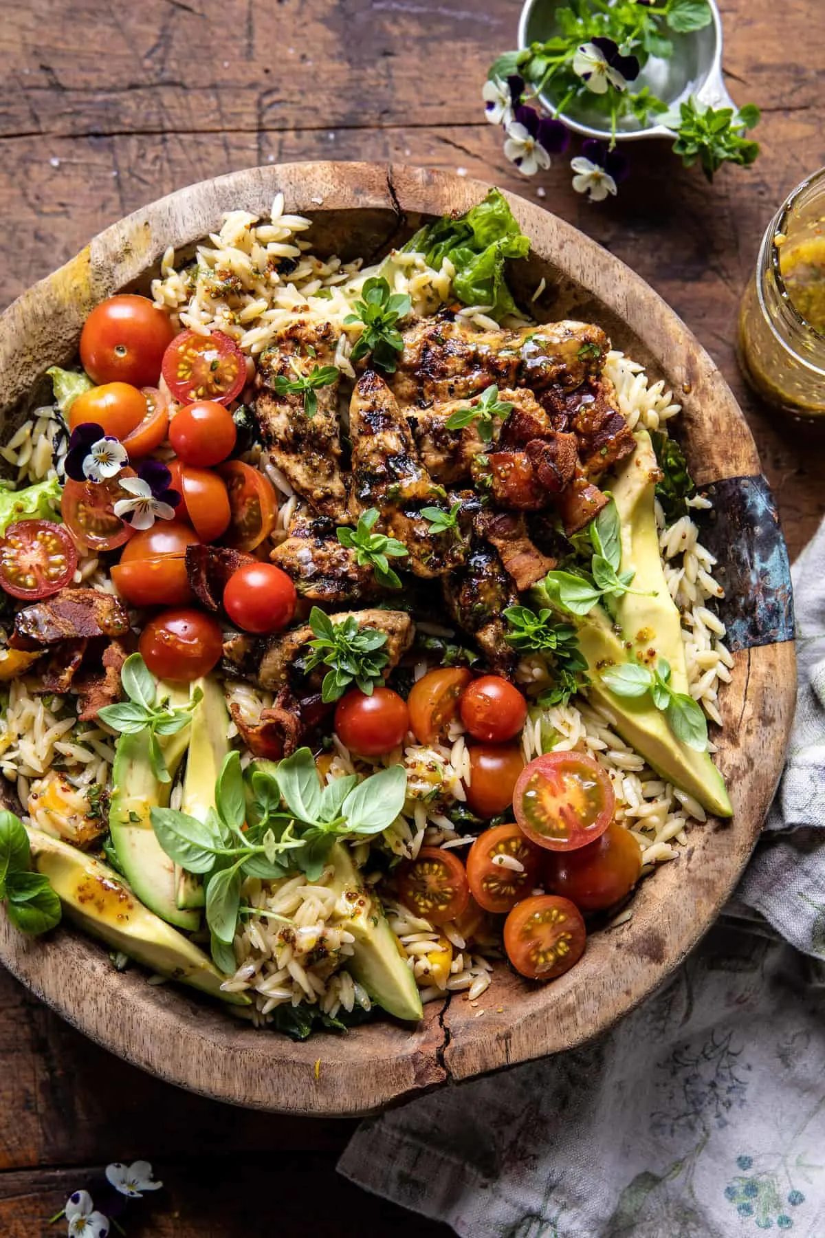grilled-lemon-herb-chicken-avocado-orzo-salad-with-honey-mustard-bacon-dressing