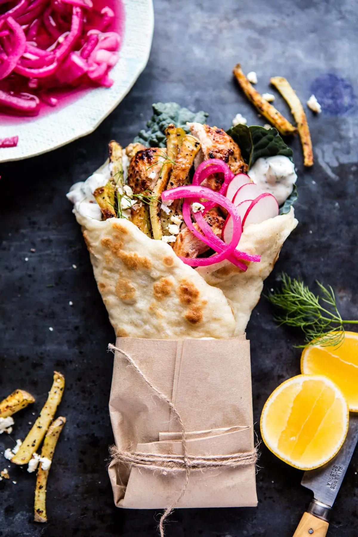 roasted-chicken-gyros-with-tzatziki-and-feta-fries