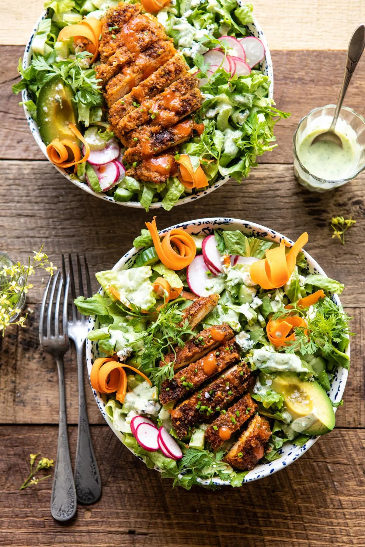 crispy-buffalo-ranch-chicken-salad-with-goddess-dressing