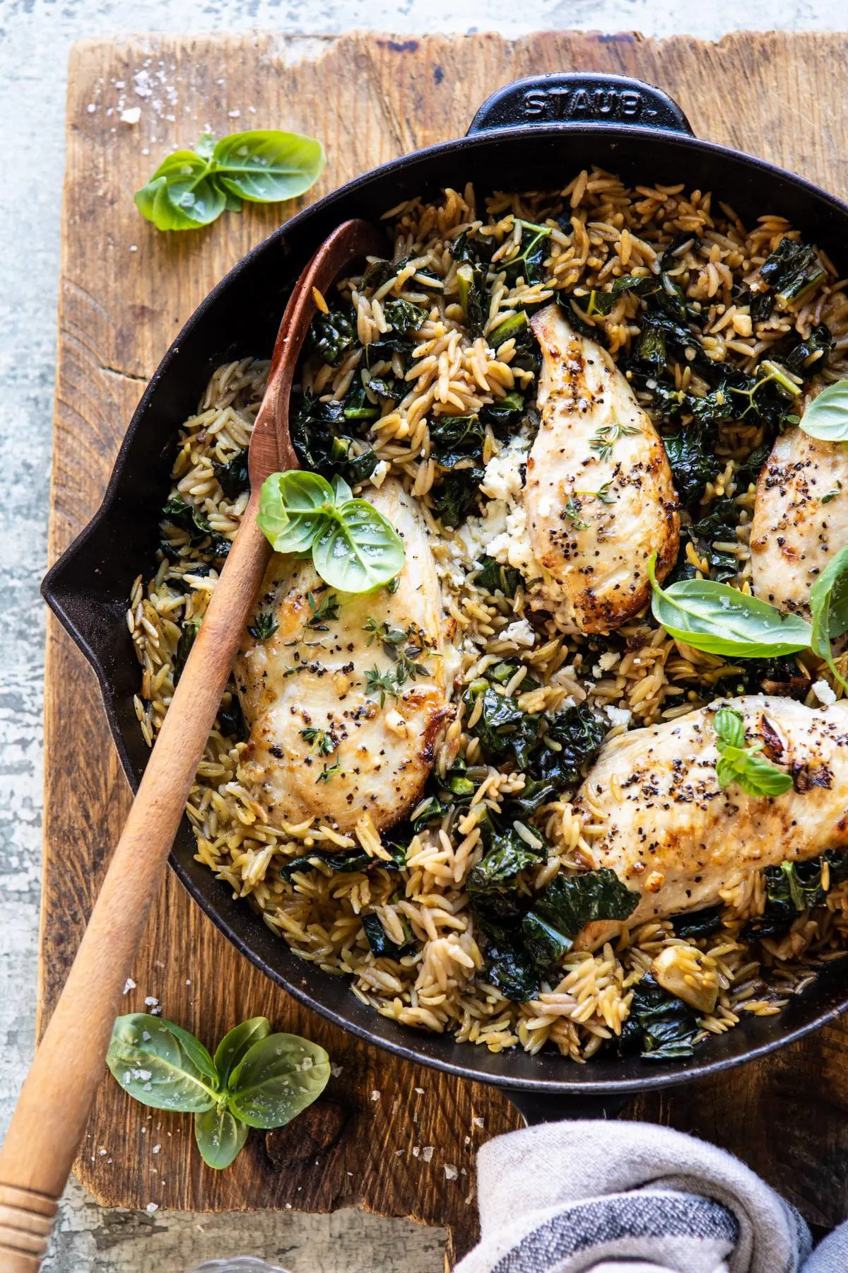 one-skillet-goat-cheese-stuffed-chicken-and-orzo.