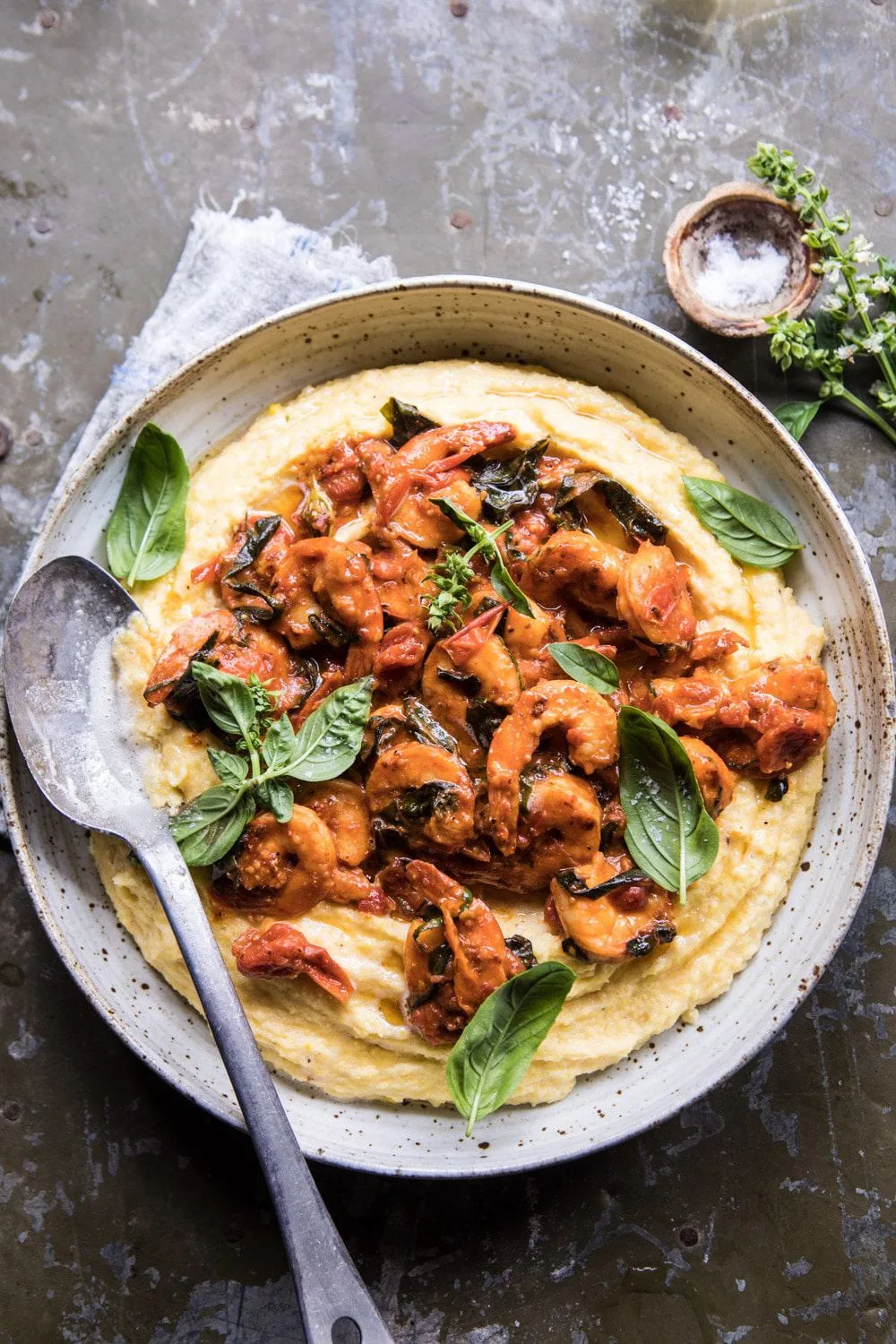 basil-pomodoro-shrimp-with-creamed-corn-polenta