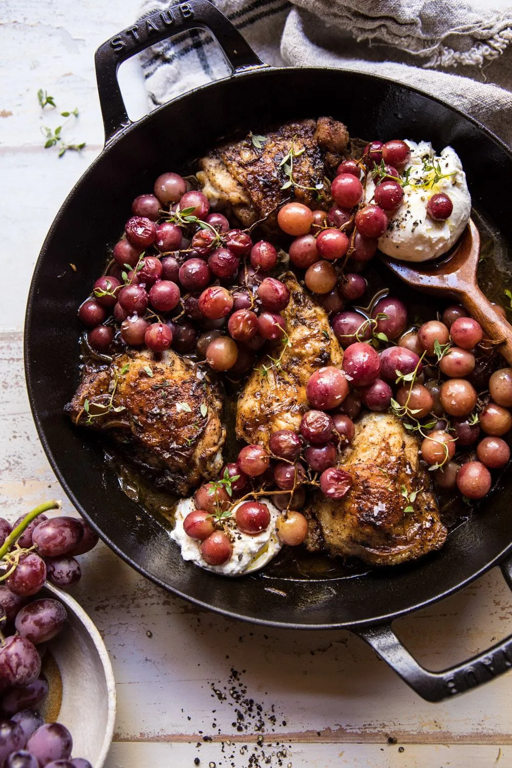 thyme-roasted-chicken-with-grapes-and-burrata