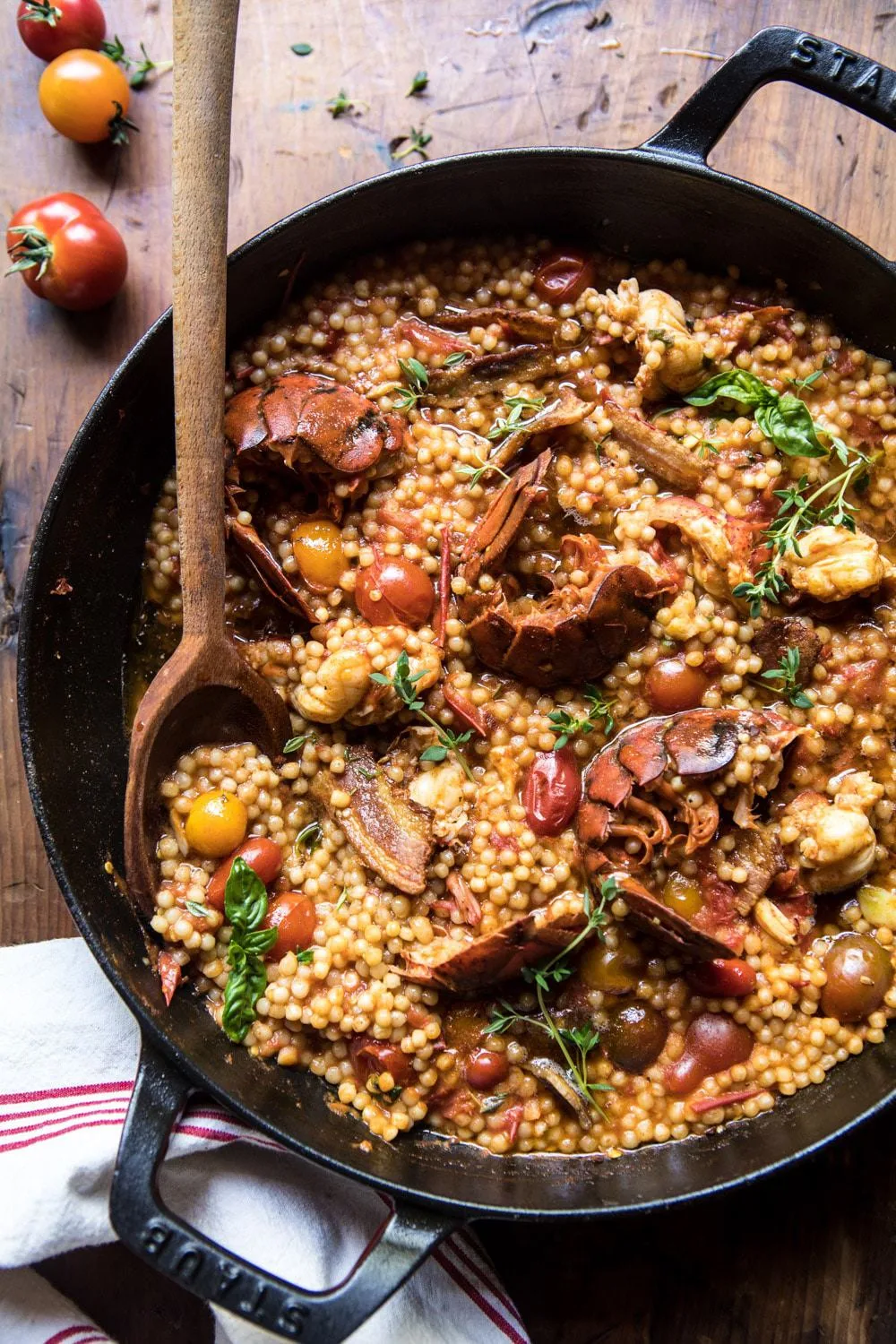 one-pot-tomato-basil-lobster-and-herbed-pearl-couscous