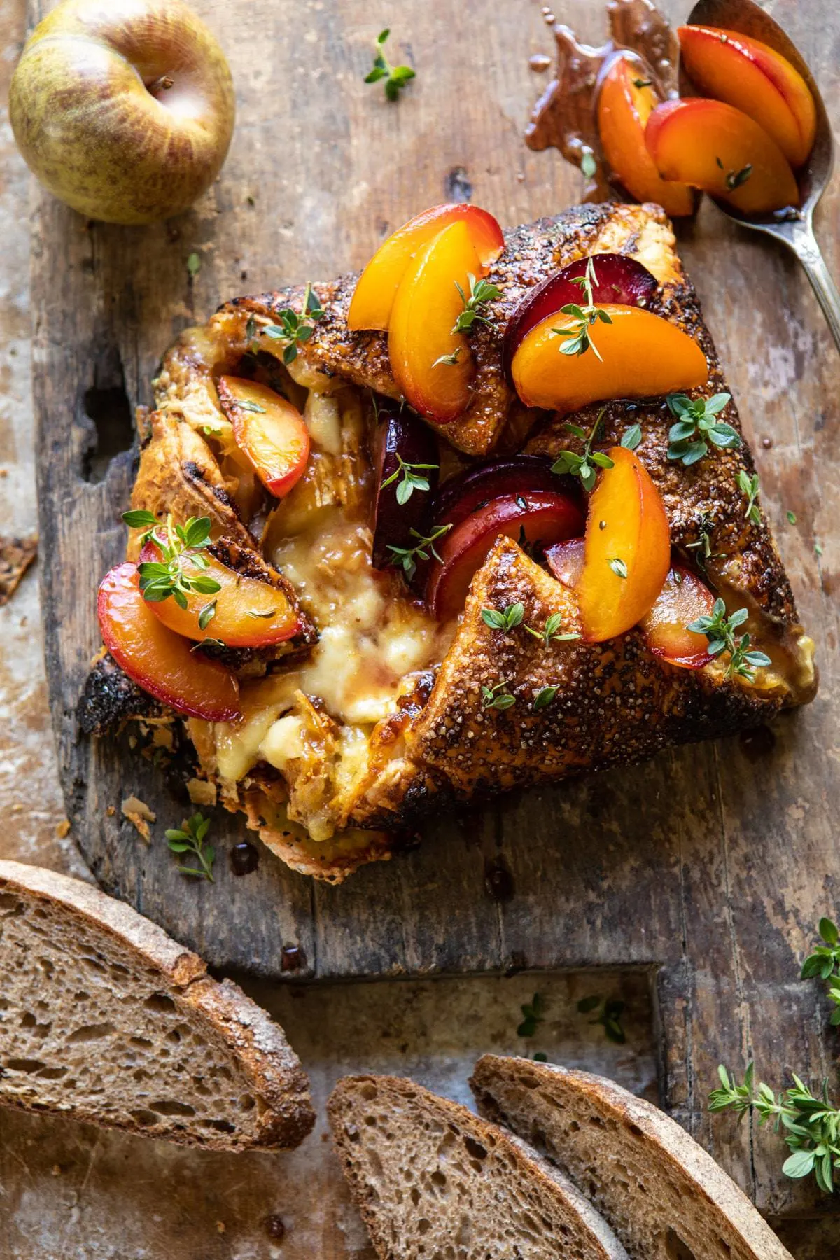 pastry-wrapped-baked-brie-with-thyme-butter-roasted-plums