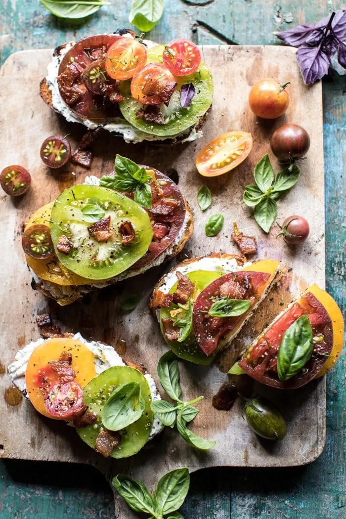 opened-faced-tomato-and-goat-cheese-sandwich-with-hot-bacon-vinaigrette