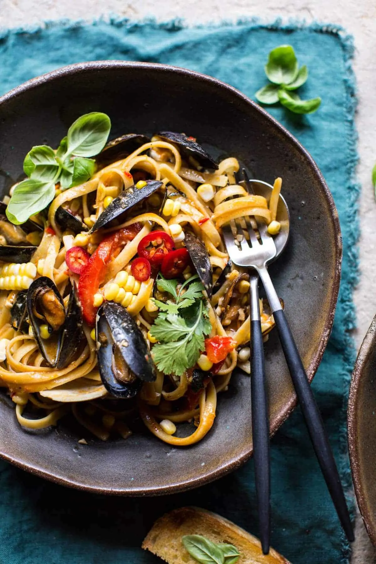 basil-coconut-curry-pasta-with-clams-mussels-and-corn.