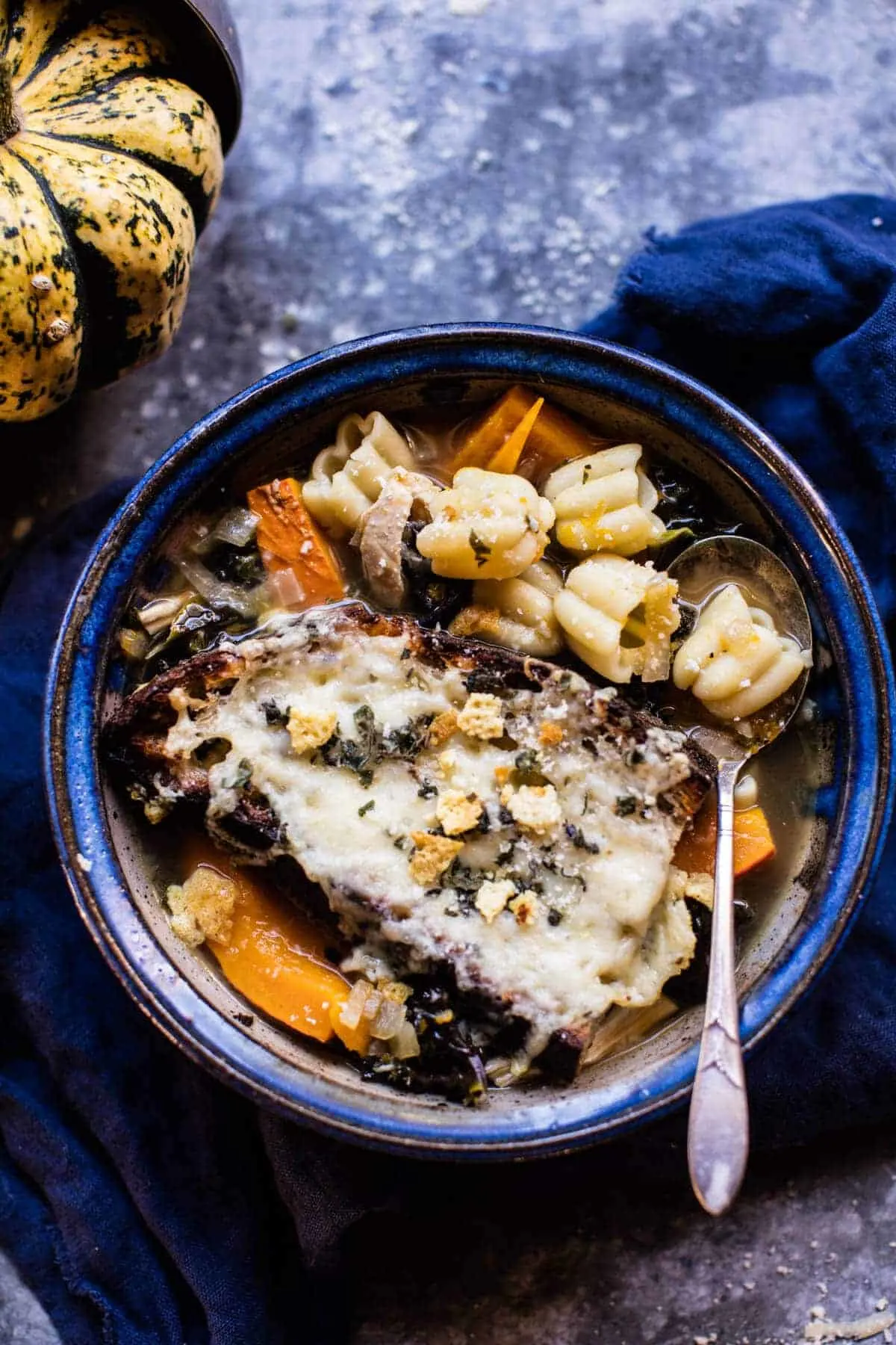 italian-pumpkin-and-kale-chicken-noodle-soup-with-fontina-toast.