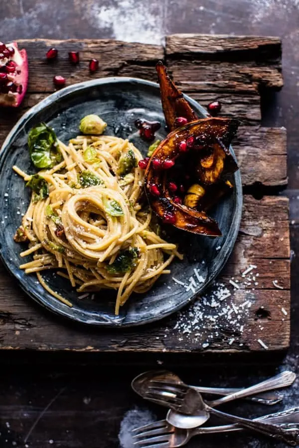 brussels-sprout-carbonara-with-chile-pomegranate-roasted-squash