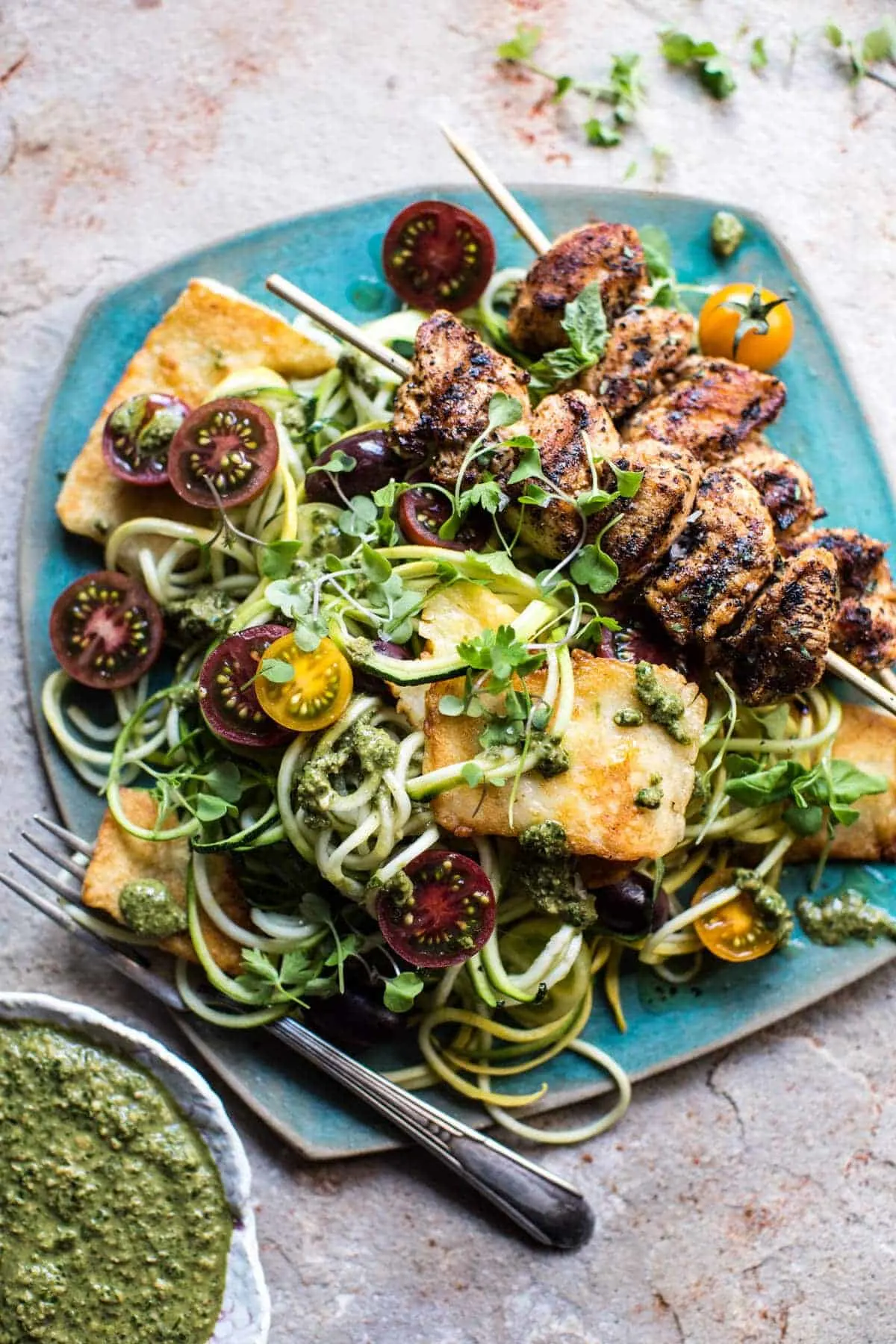 mediterranean-chicken-and-summer-squash-noodles-with-fried-halloumi.