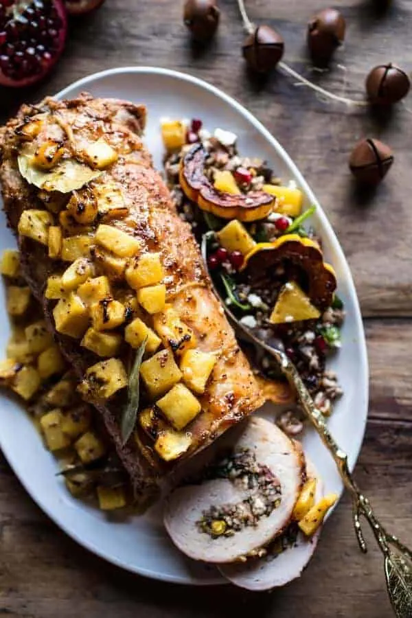 pineapple-glazed-pork-roast-with-bacon-wild-rice-stuffing.