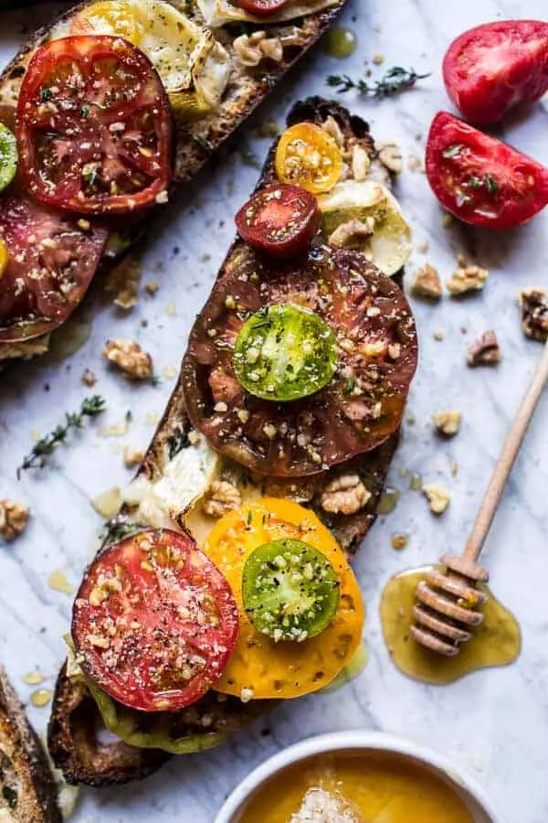 buttered-brie-and-heirloom-tomato-toast-with-honey-thyme-walnuts