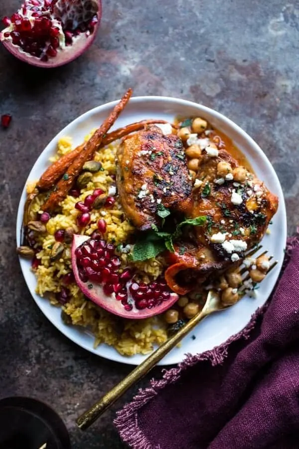 crockpot-honey-harissa-chicken-with-chickpeas-feta-and-jeweled-pomegranate-rice.