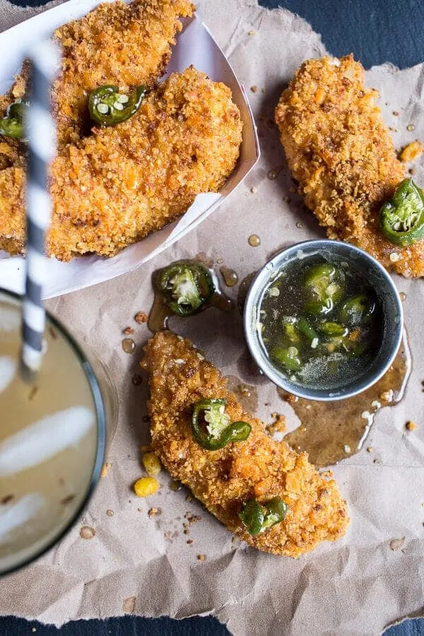 cheddar-cornbread-chicken-fingers-with-jalapeno-honey-butter