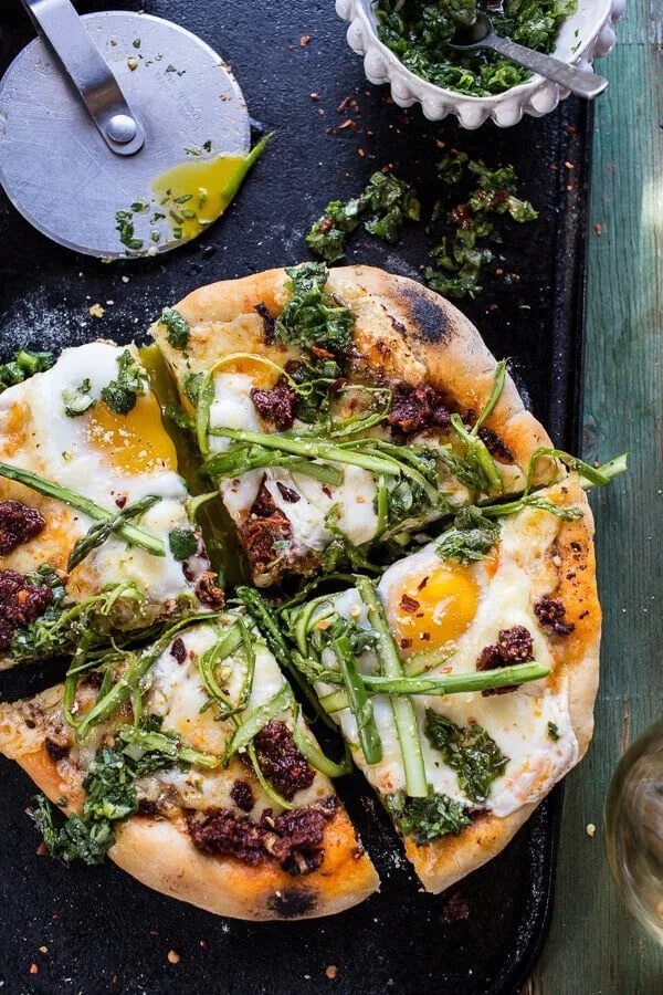 springtime-pizza-with-chipotle-romesco-eggs-shaved-asparagus-salad