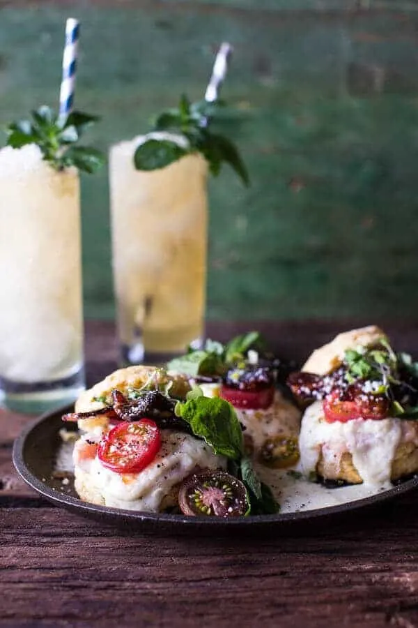 kentucky-hot-brown-sandwiches-on-jalapeno-cornbread-biscuits-with-honey-bourbon-bacon