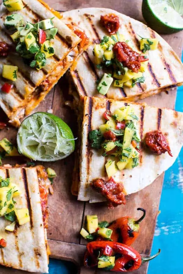fiesta-chicken-quesadillas-with-chipotle-relish-and-mango-salsa