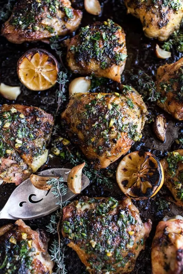 garlic-butter-roasted-chicken-thighs-with-charred-lemon-salsa-verde-asparagus
