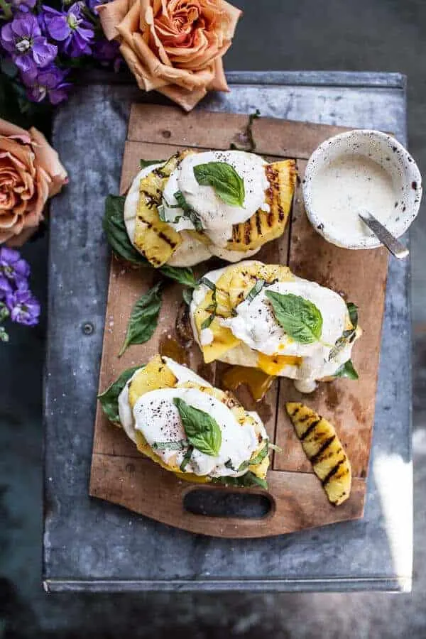 grilled-pineapple-caprese-eggs-benedict-with-coconut-almond-hollandaise.
