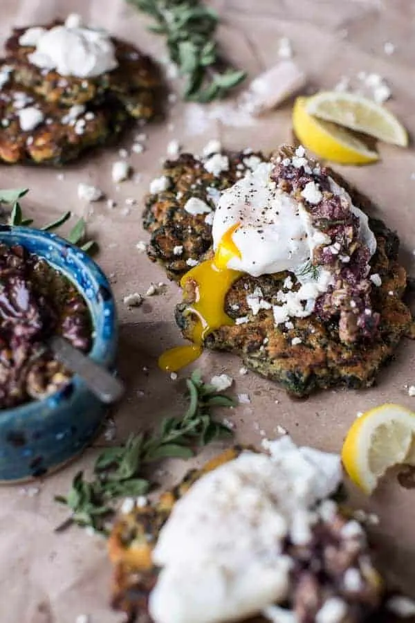 greek-feta-chickpea-pancake-fritters-with-poached-eggs-olive-tapenade