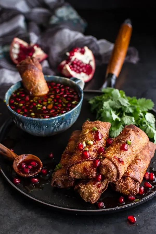 chinese-chicken-and-brussels-sprouts-egg-rolls-with-sweet-chile-pomegranate-sauce